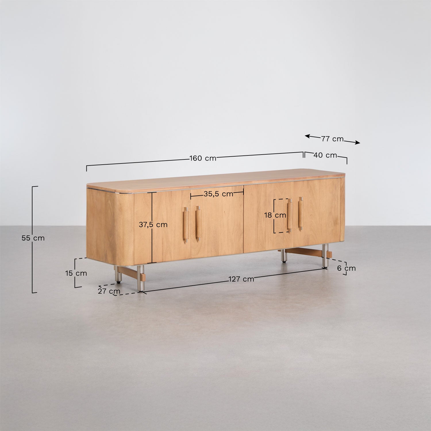 Meuble TV 160x40 cm en bois de manguier et acier Osaka