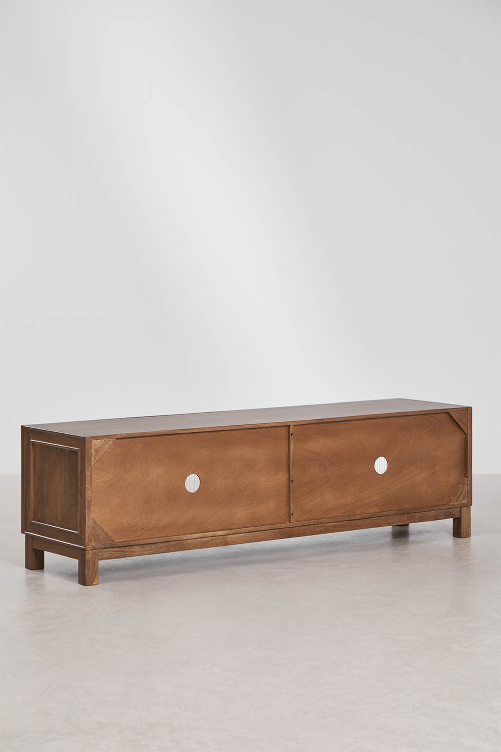 Meuble TV 170x45 cm en bois de manguier et verre Ildara