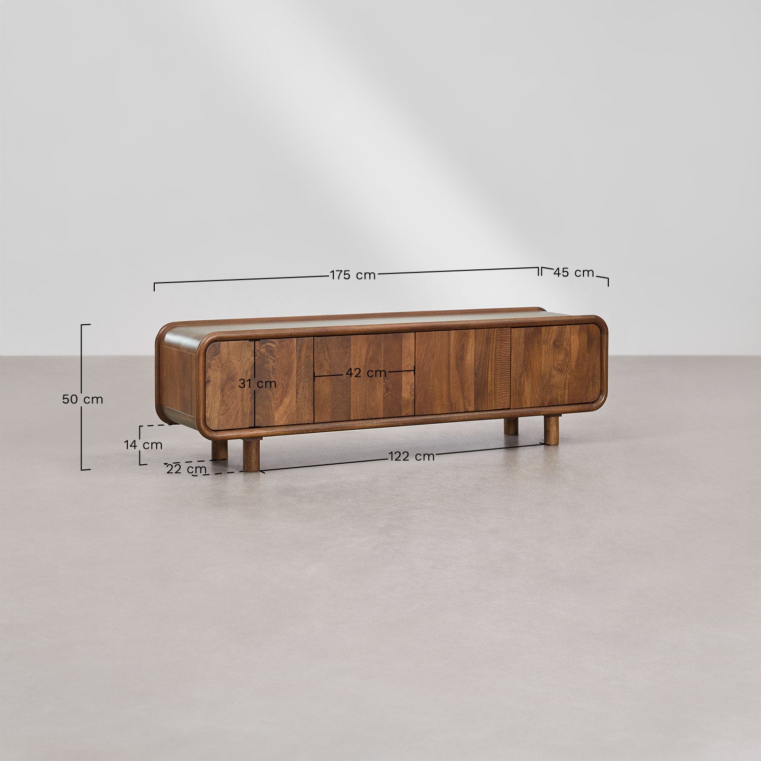 Meuble TV 175x45 cm en bois de manguier Gina