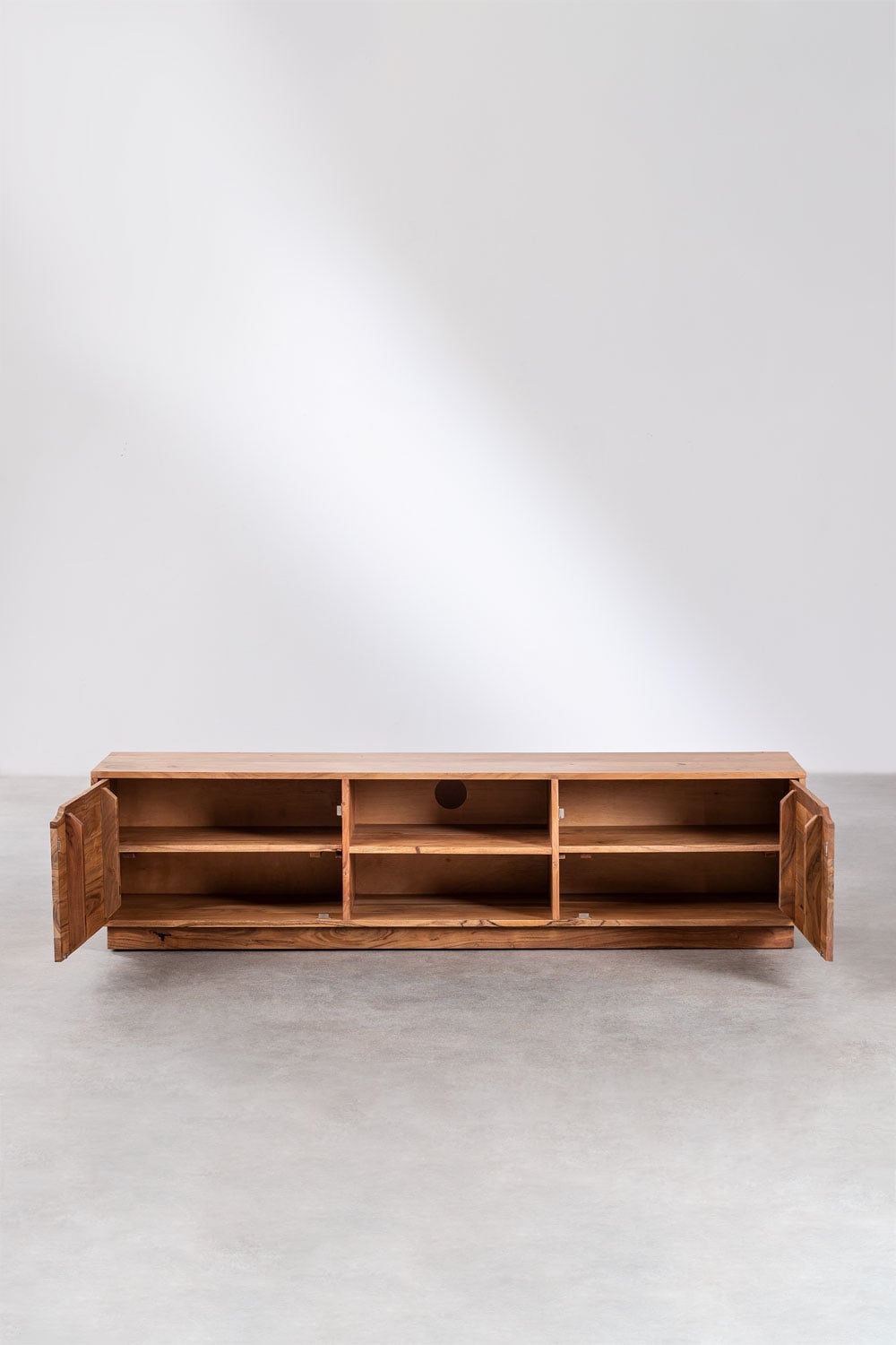 Meuble TV 160x40 cm avec étagère en bois d'acacia Tasmani
