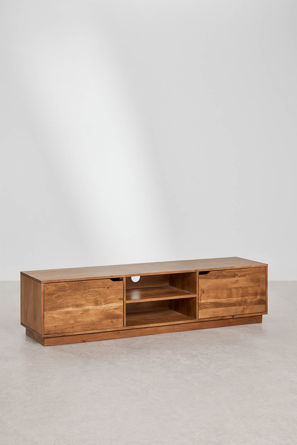 Meuble TV 160x40 cm avec étagère en bois d'acacia Tasmani