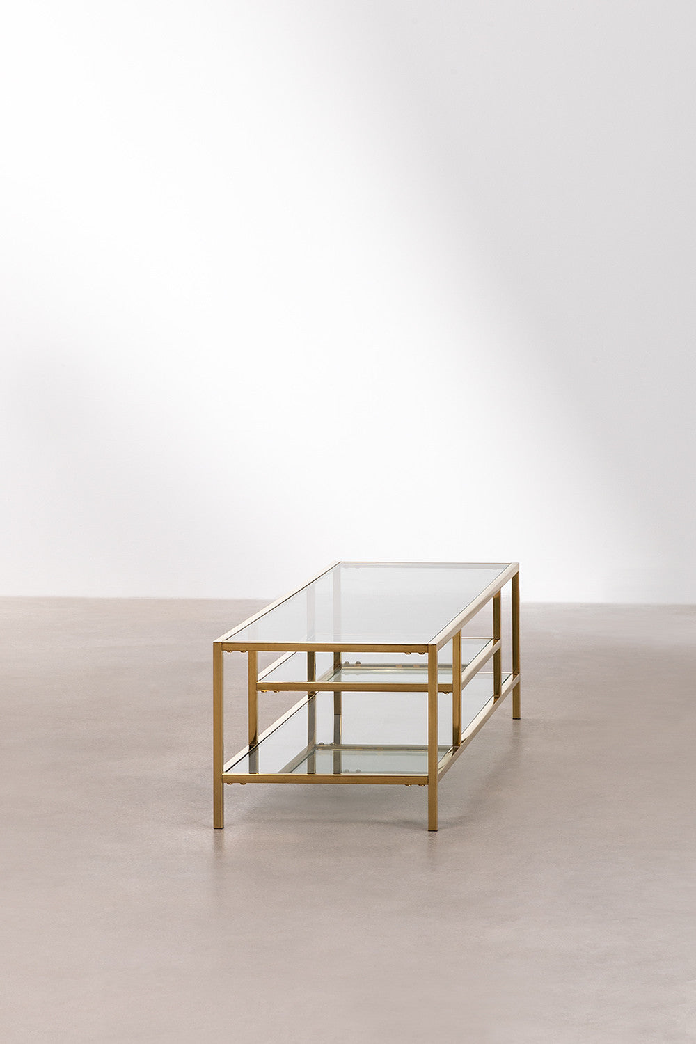 Meuble TV 150x50 cm en verre et acier Amelia