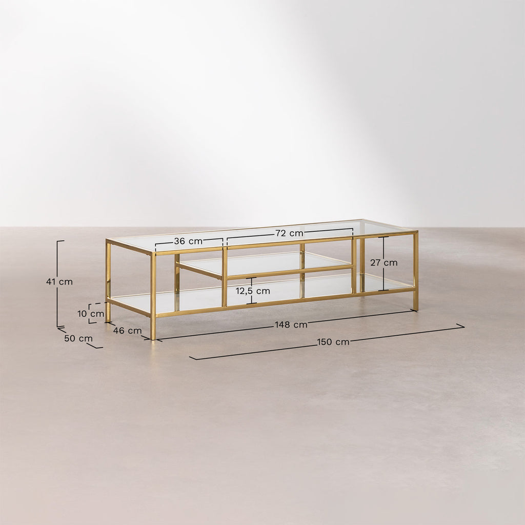 Meuble TV 150x50 cm en verre et acier Amelia