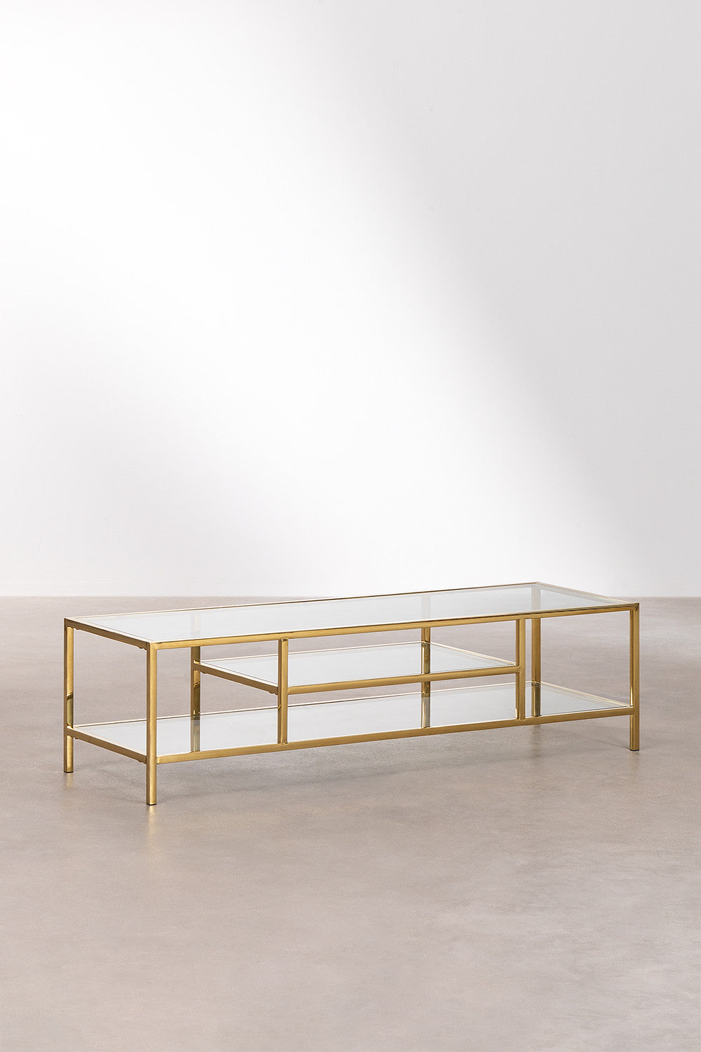 Meuble TV 150x50 cm en verre et acier Amelia