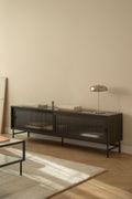 Meuble TV 180x40 cm en acier et verre Paoline