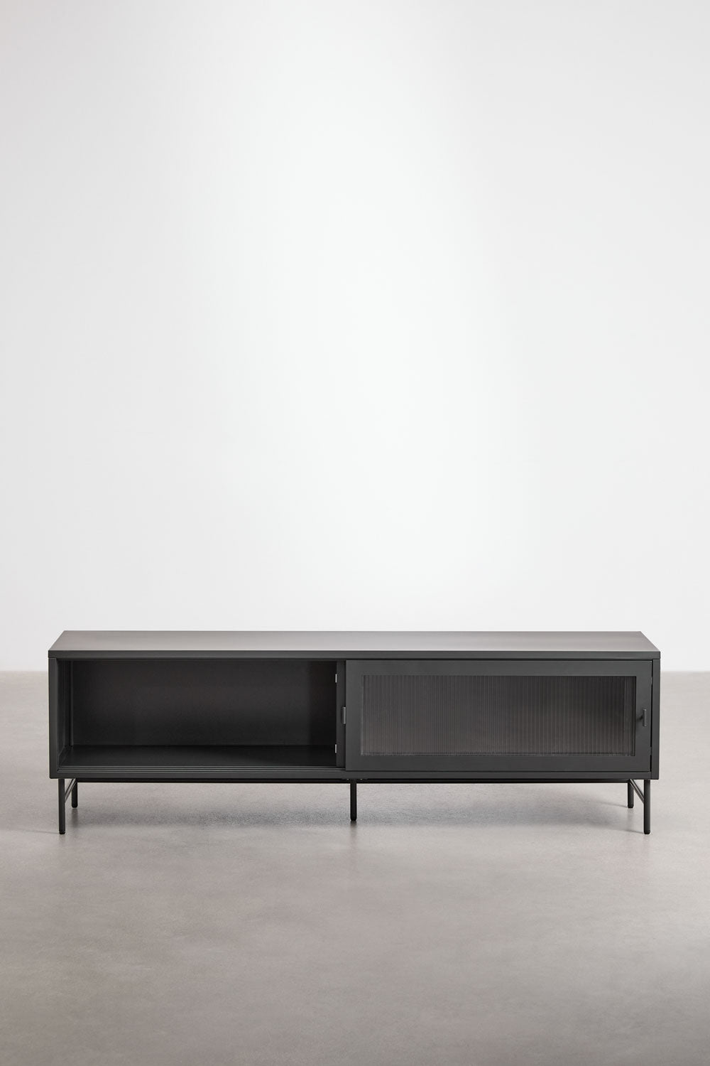 Meuble TV 180x40 cm en acier et verre Paoline