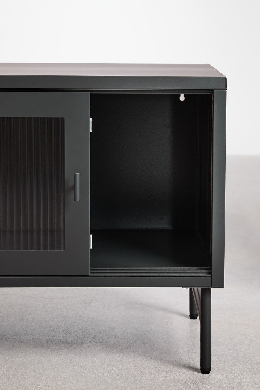Meuble TV 180x40 cm en acier et verre Paoline