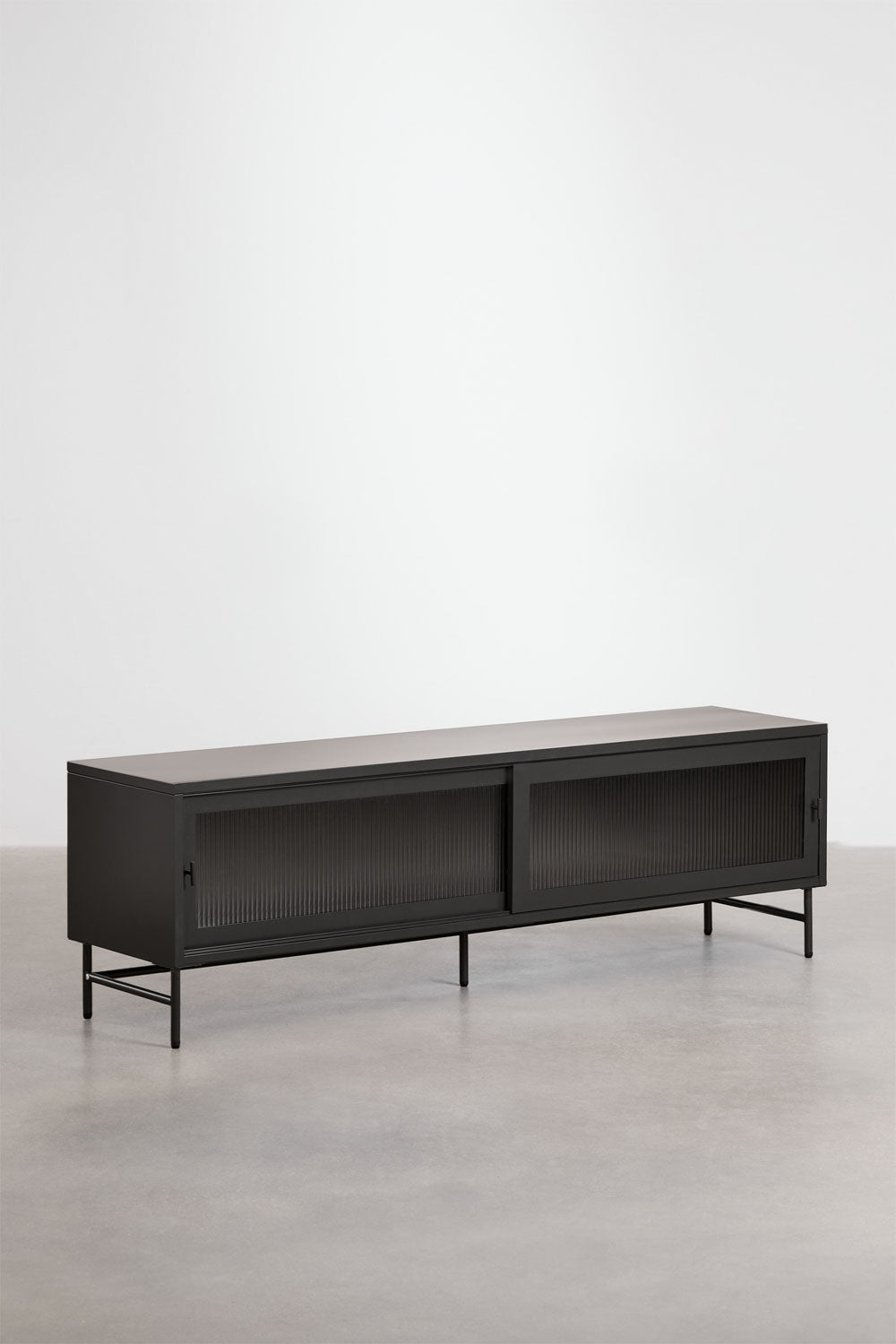 Meuble TV 180x40 cm en acier et verre Paoline