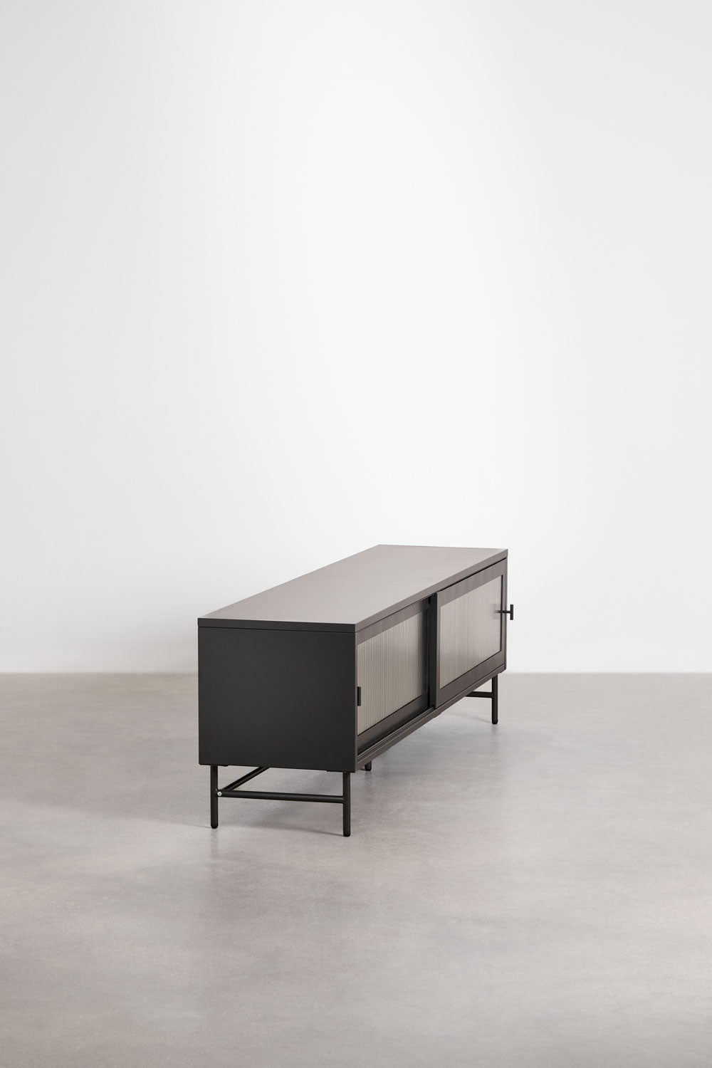 Meuble TV 180x40 cm en acier et verre Paoline