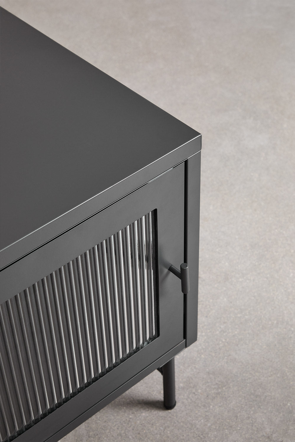 Meuble TV 180x40 cm en acier et verre Paoline