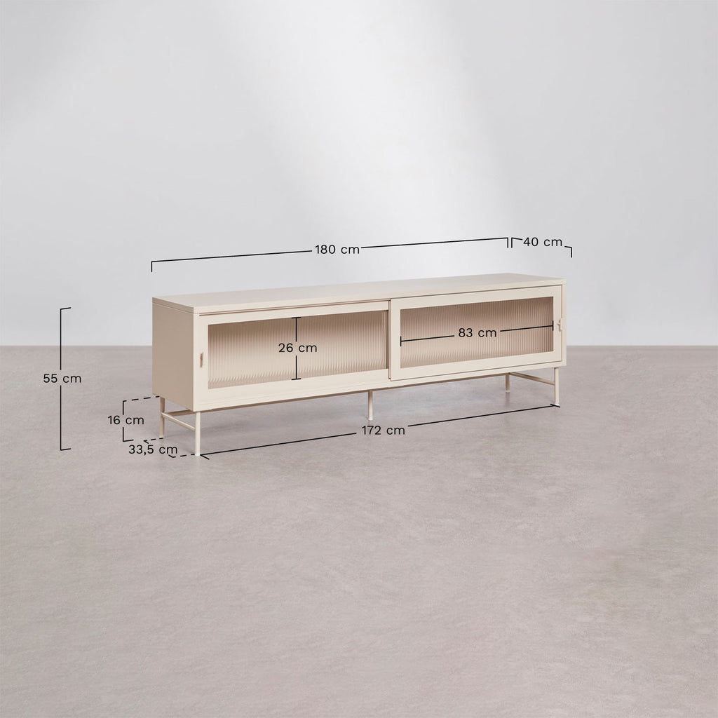 Meuble TV 180x40 cm en acier et verre Paoline
