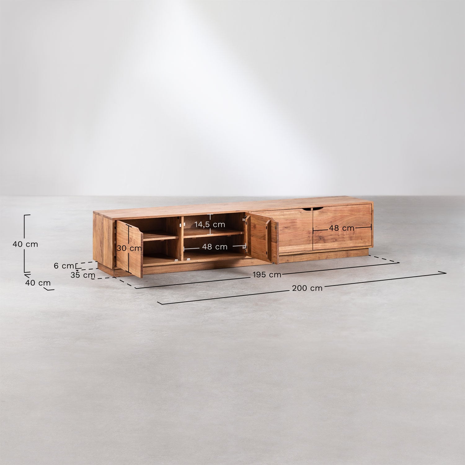Meuble TV 200x40 cm en bois d'acacia Tasmani