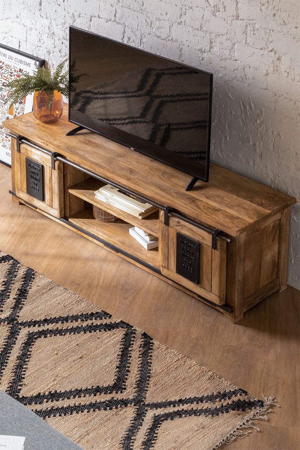 Meuble TV 160x40 cm en bois de manguier Uain