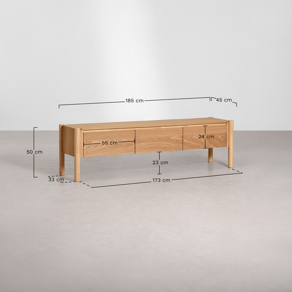 Meuble TV 185x45 cm en MDF avec placage chêne Munden