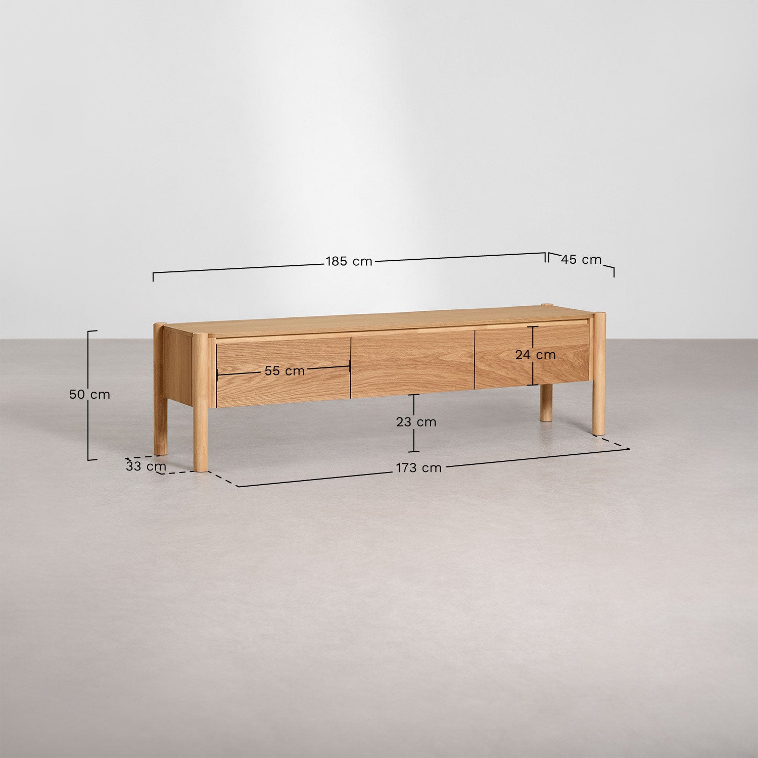 Meuble TV 185x45 cm en MDF avec placage chêne Munden