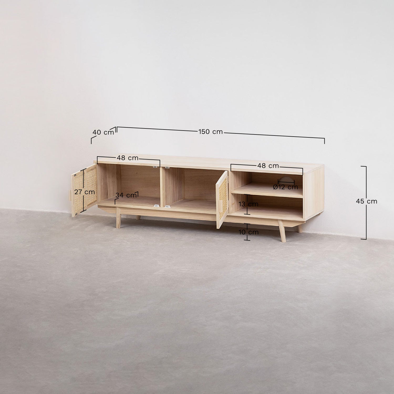 Meuble TV 150x40 cm en bois Ralik