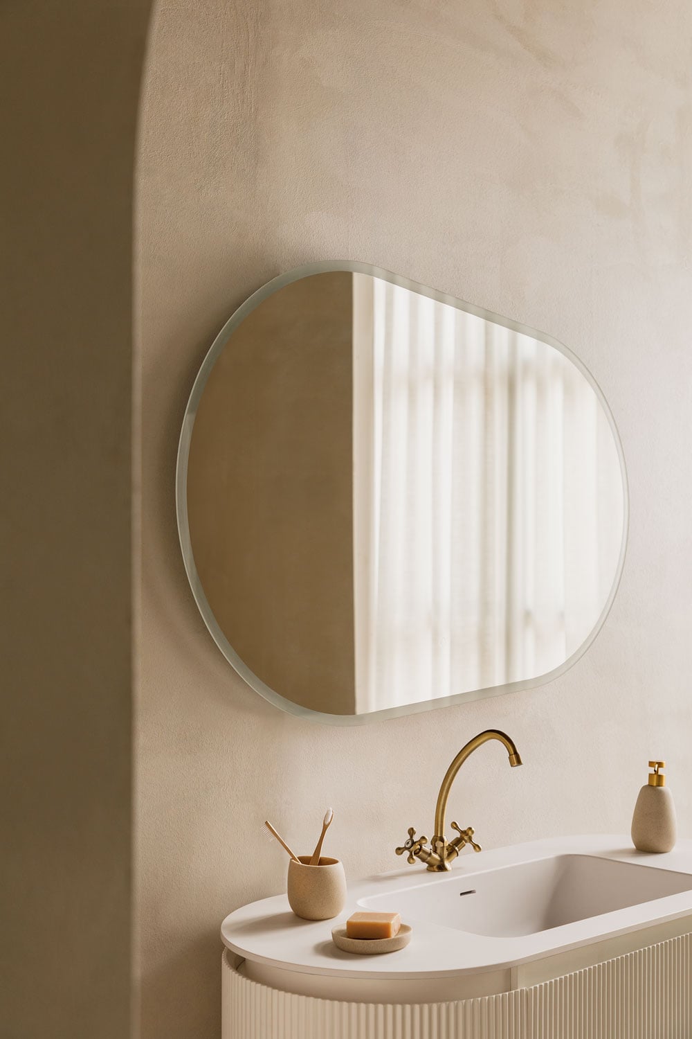 Miroir mural ovale pour salle de bain avec lumière LED et anti-buée Riben