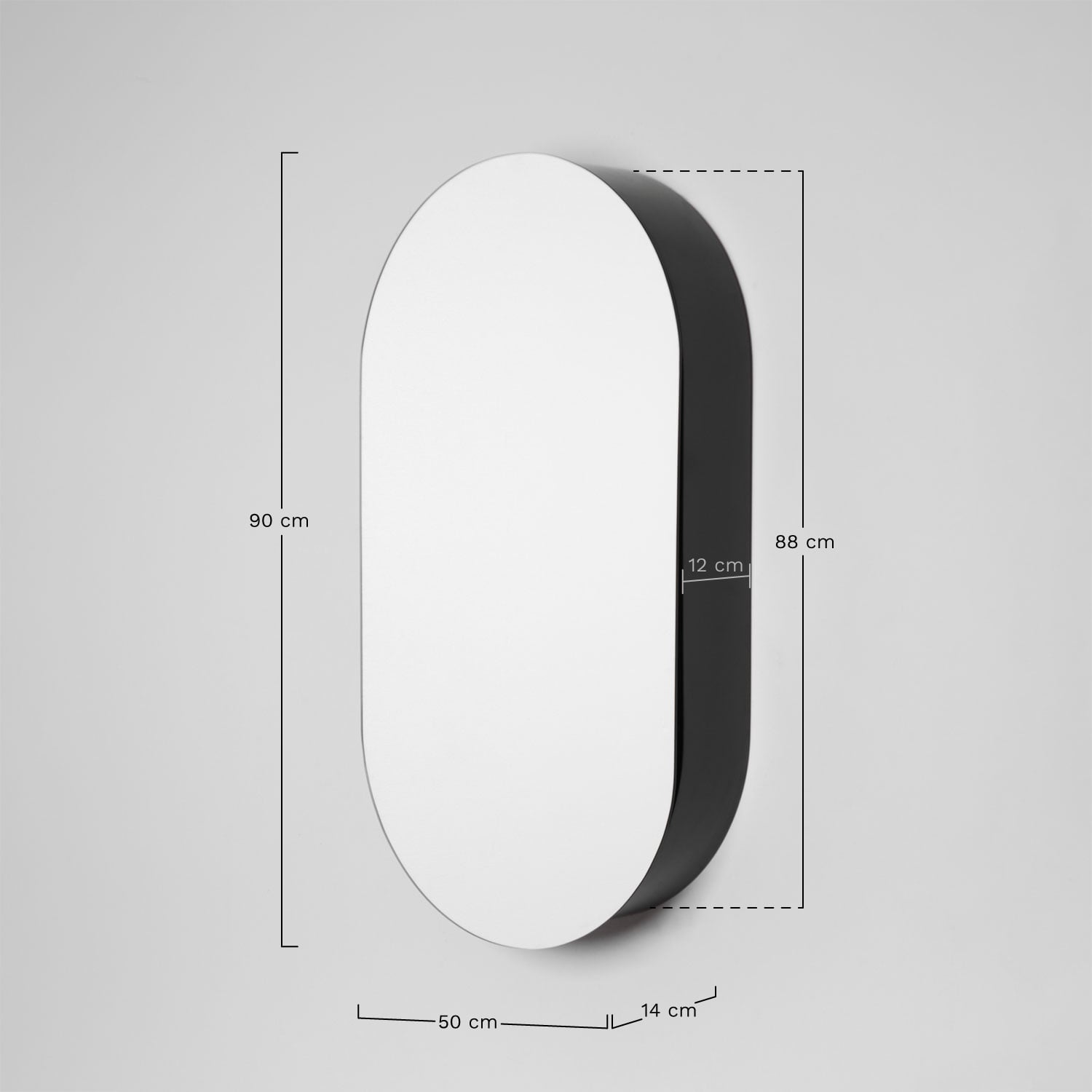 Miroir mural ovale 50x90 cm pour salle de bain avec rangement Oricsa