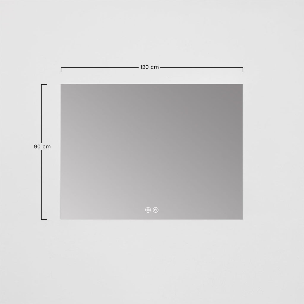 Miroir mural rectangulaire 120x90 cm pour salle de bain avec lumière LED et anti-buée Riben