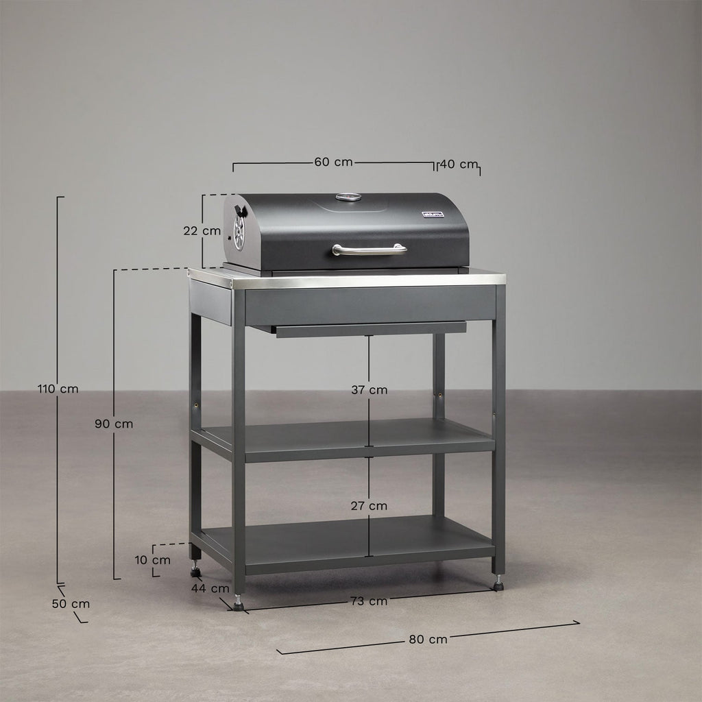 Module avec barbecue au charbon pour cuisine modulaire d'extérieur en acier Savona