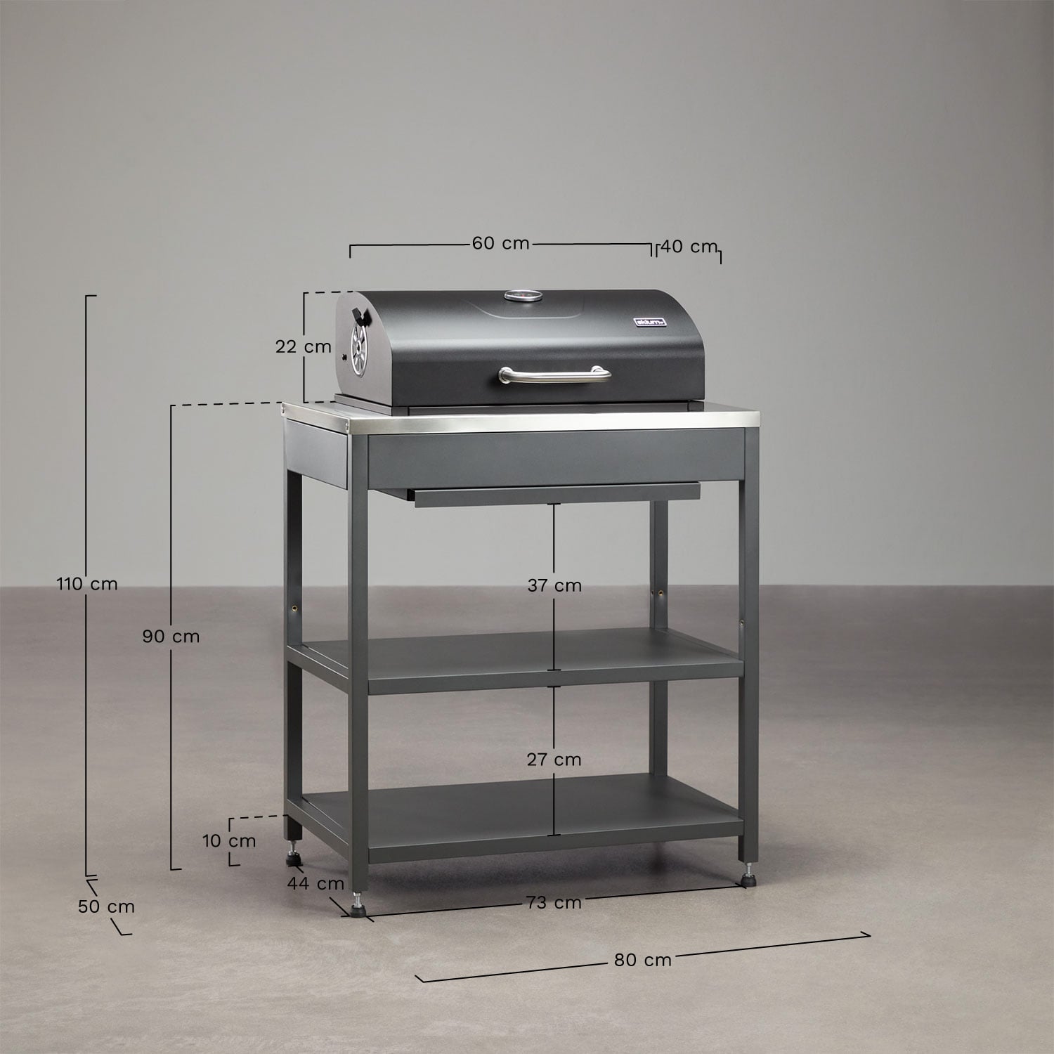 Module avec barbecue au charbon pour cuisine modulaire d'extérieur en acier Savona