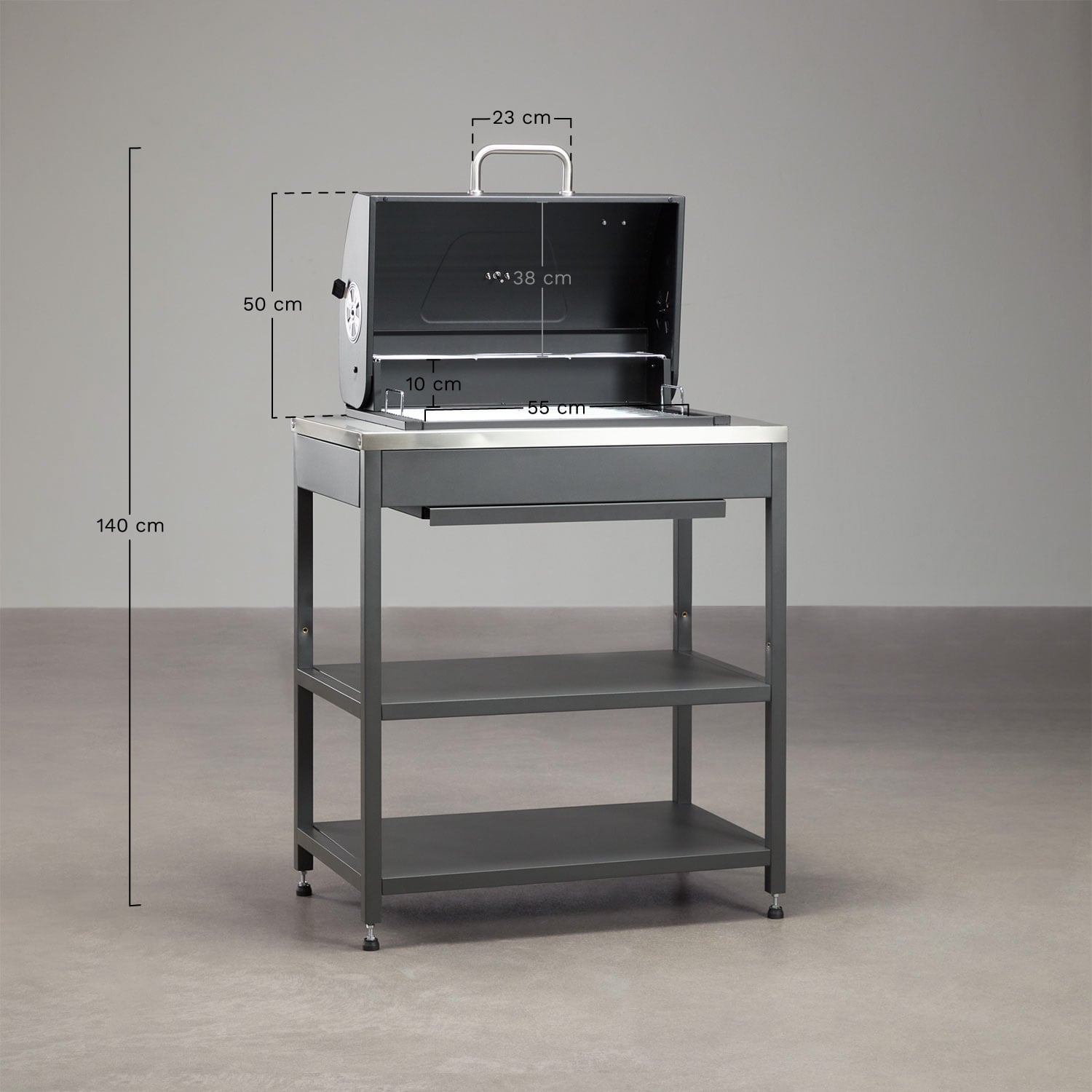Module avec barbecue au charbon pour cuisine modulaire d'extérieur en acier Savona