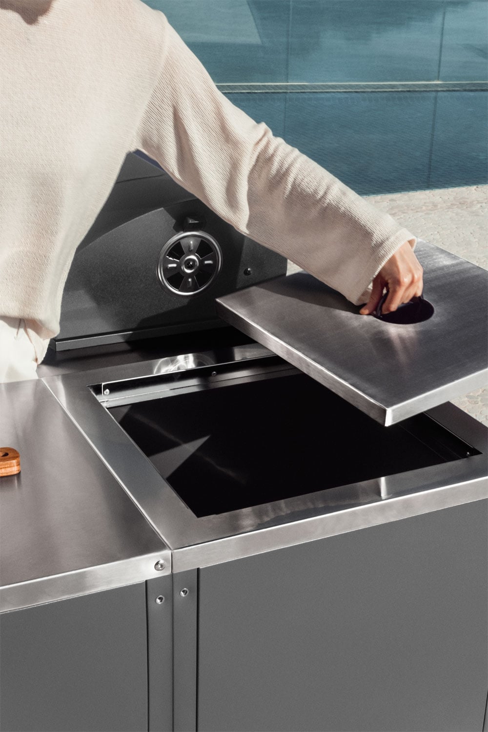 Module d'angle de rangement pour cuisine modulaire d'extérieur en acier Savona