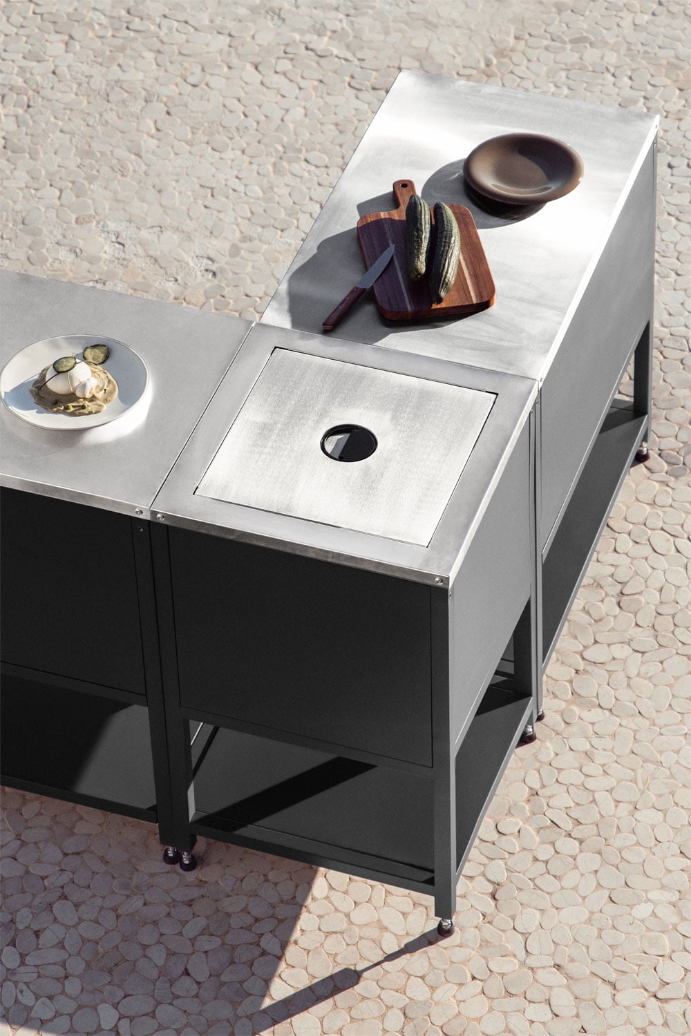 Module d'angle de rangement pour cuisine modulaire d'extérieur en acier Savona