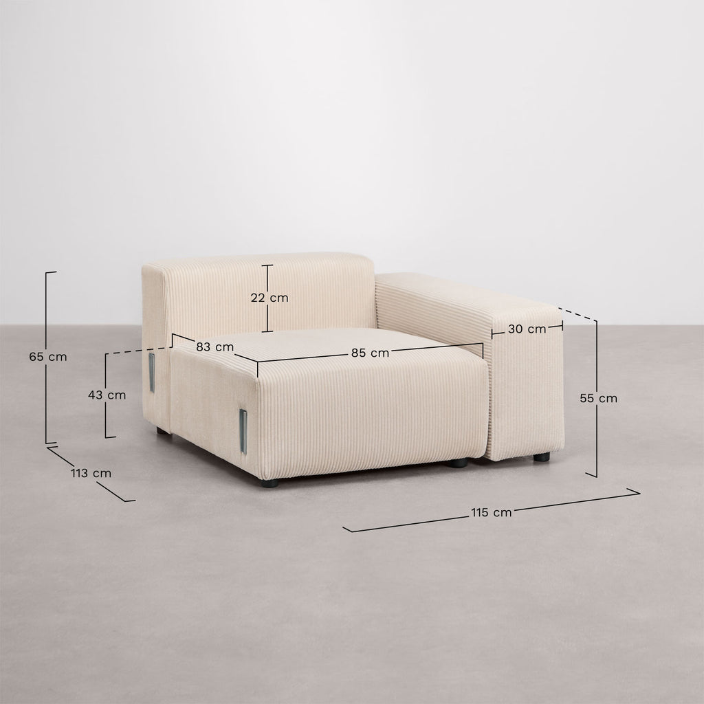 Module d'angle droit 115x113 cm avec accoudoir bas pour canapé modulaire Bruna