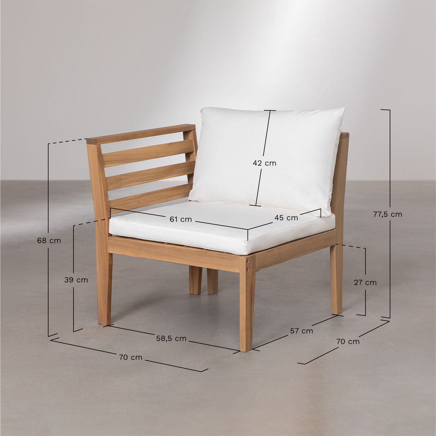 Module d'angle gauche pour canapé de jardin modulable en bois d'acacia Filips
