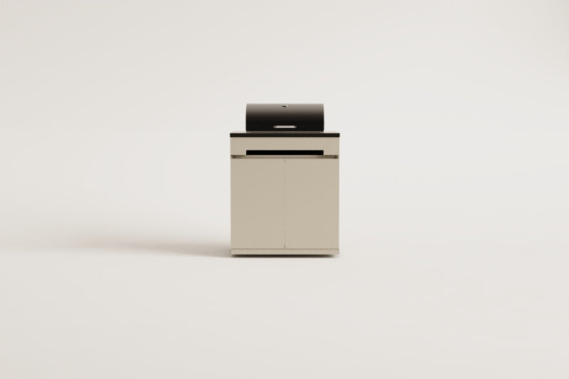Module de rangement avec barbecue au charbon pour cuisine modulaire d'extérieur en acier Rivana
