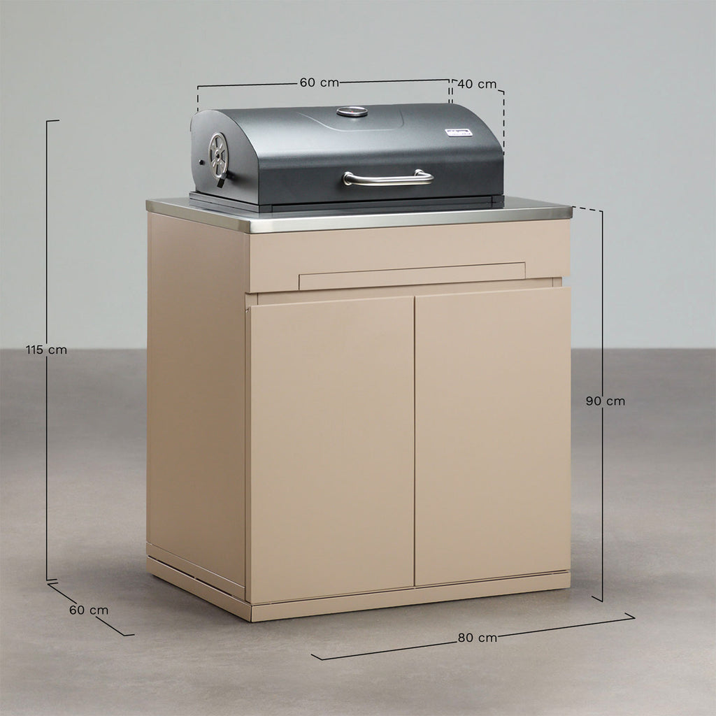 Module de rangement avec barbecue au charbon pour cuisine modulaire d'extérieur en acier Rivana