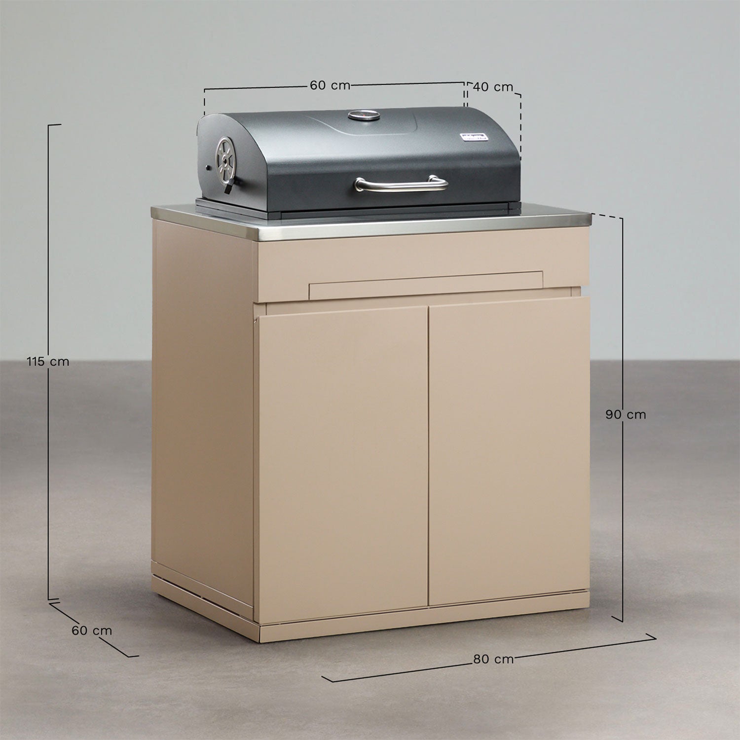 Module de rangement avec barbecue au charbon pour cuisine modulaire d'extérieur en acier Rivana
