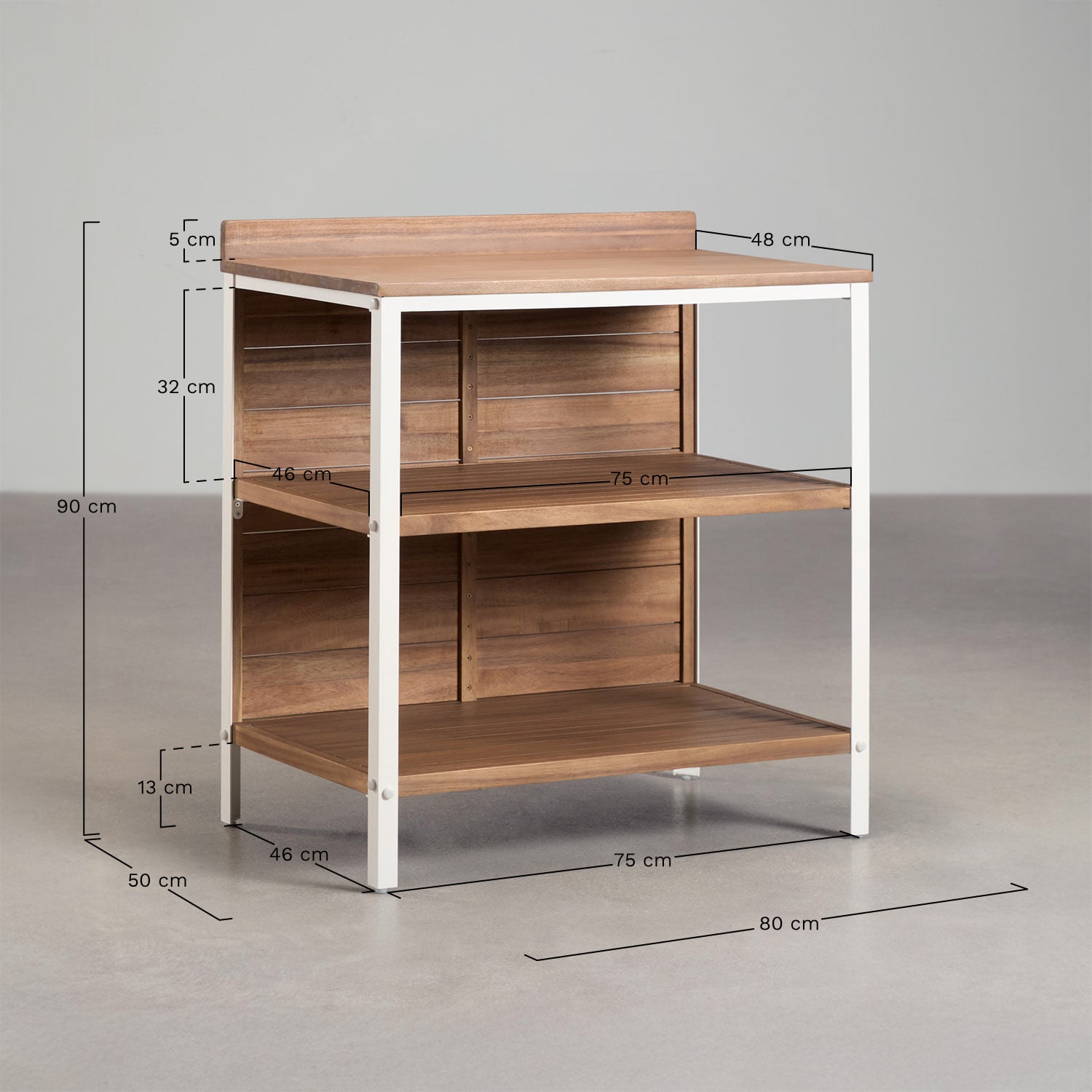 Module de rangement avec étagères pour cuisine modulaire d'extérieur en bois d'acacia et aluminium Reggie