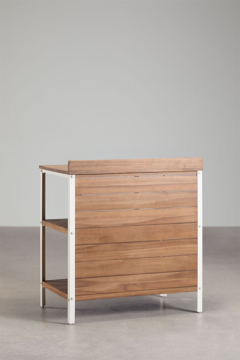 Module de rangement avec étagères pour cuisine modulaire d'extérieur en bois d'acacia et aluminium Reggie