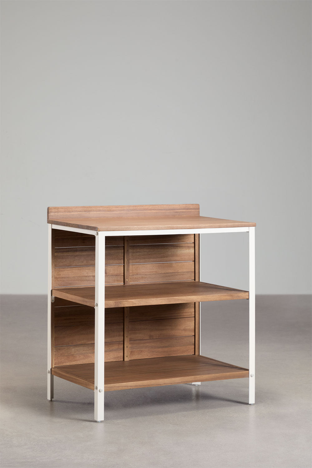 Module de rangement avec étagères pour cuisine modulaire d'extérieur en bois d'acacia et aluminium Reggie