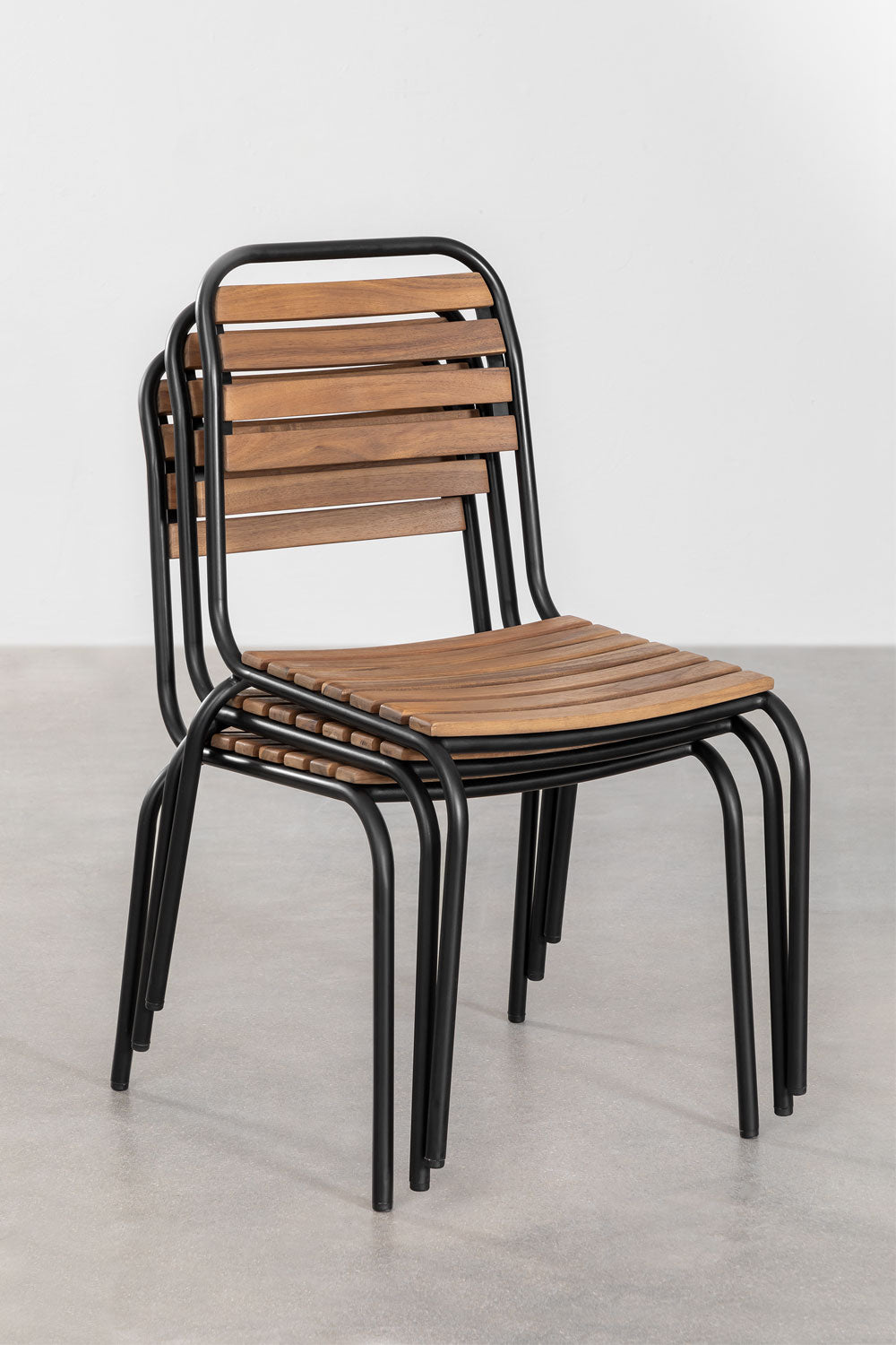 Pack de 2 chaises de jardin empilables en acier et bois d'acacia Artus