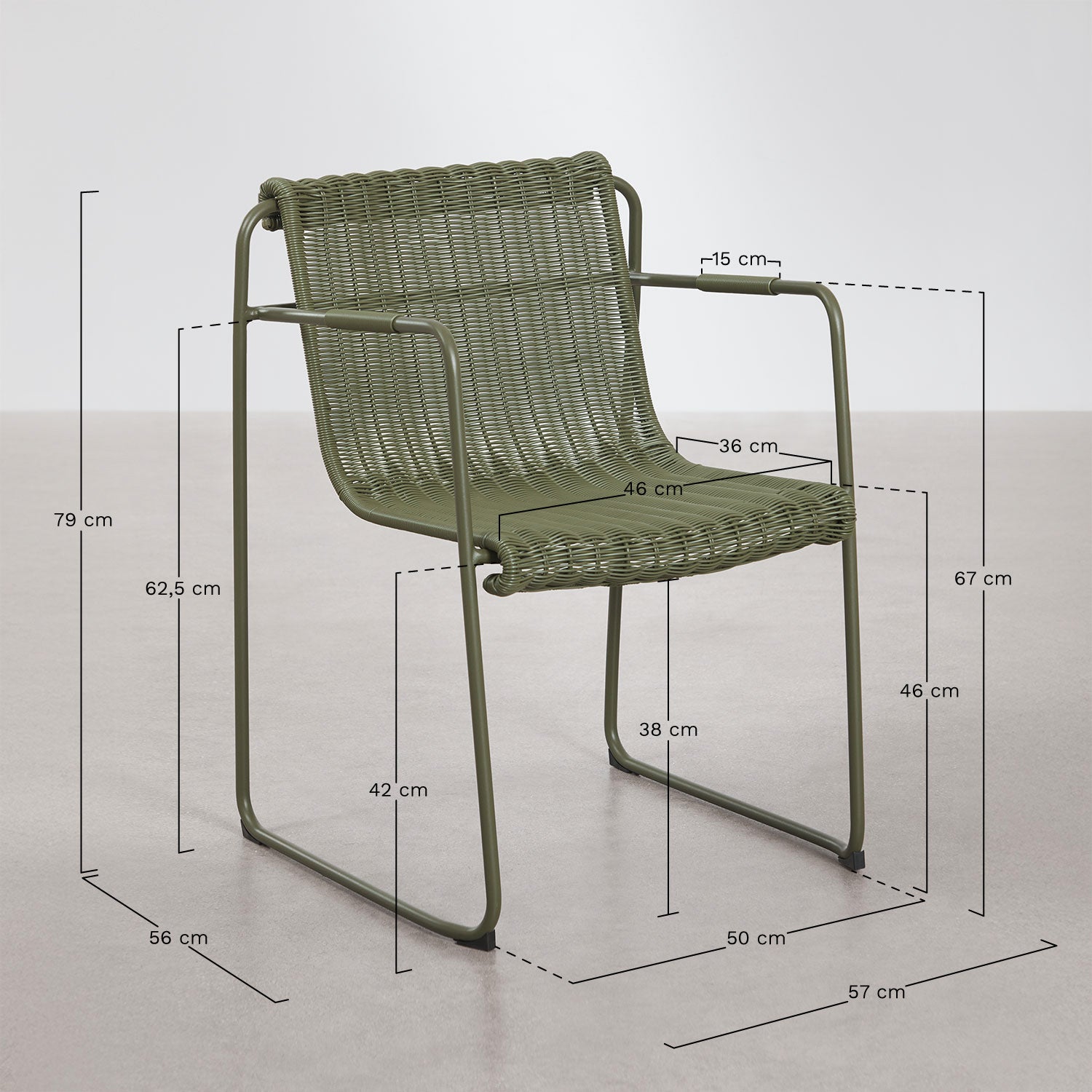 Pack de 4 chaises de salle à manger empilables avec accoudoirs en rotin synthétique et acier Revia