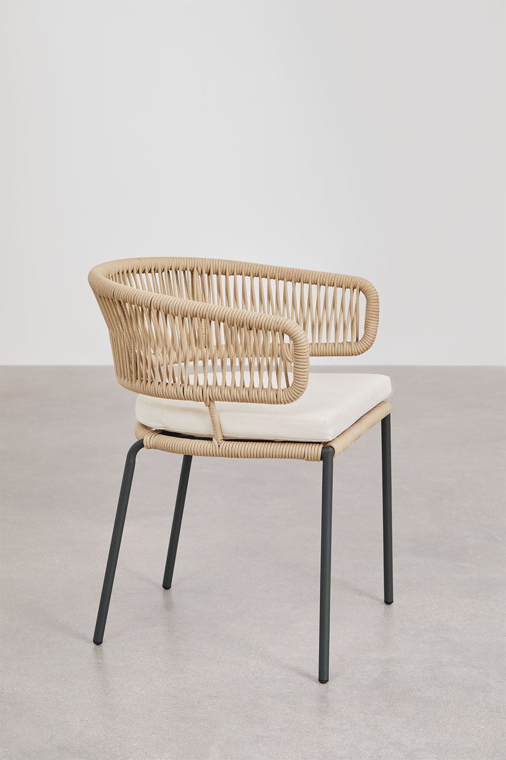 Pack de 4 chaises de salle à manger avec accoudoirs en fer et corde tressée Calipso
