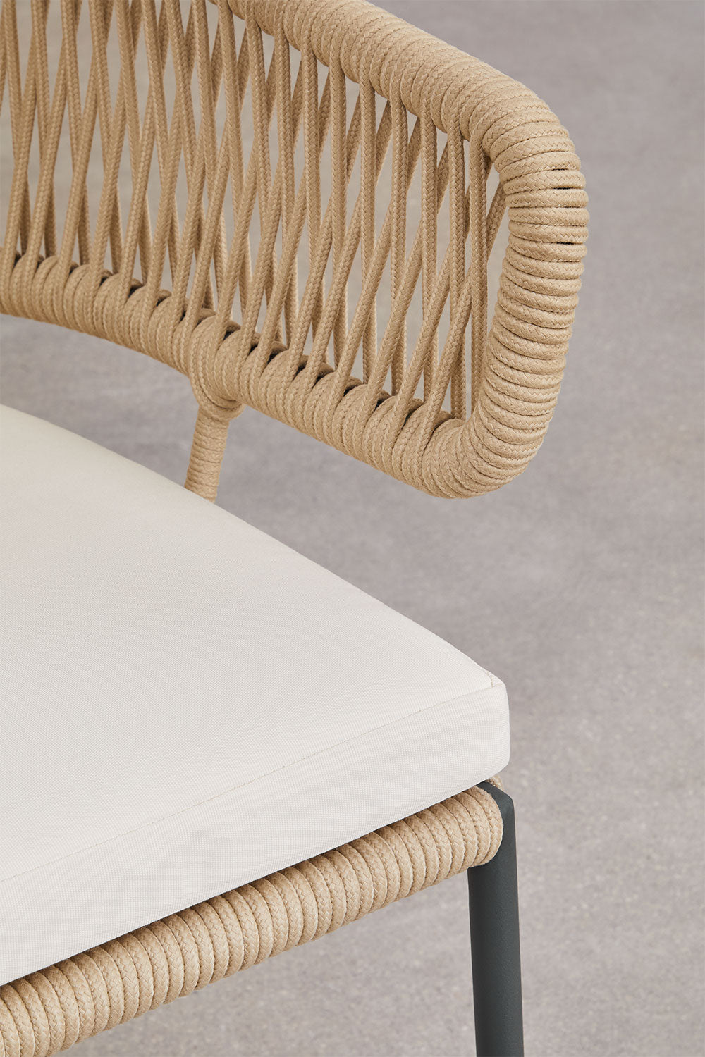 Pack de 4 chaises de salle à manger avec accoudoirs en fer et corde tressée Calipso