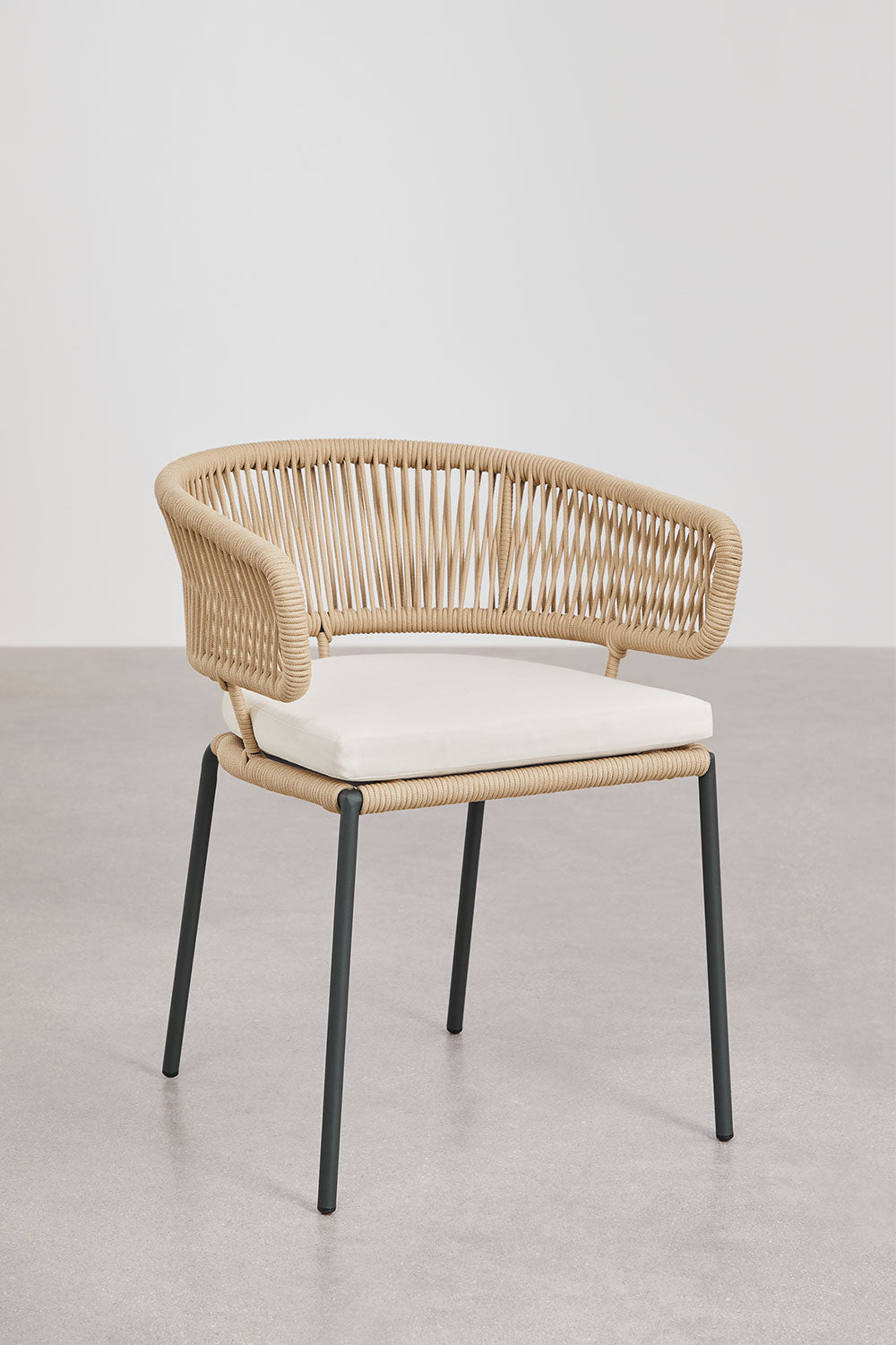 Pack de 4 chaises de salle à manger avec accoudoirs en fer et corde tressée Calipso