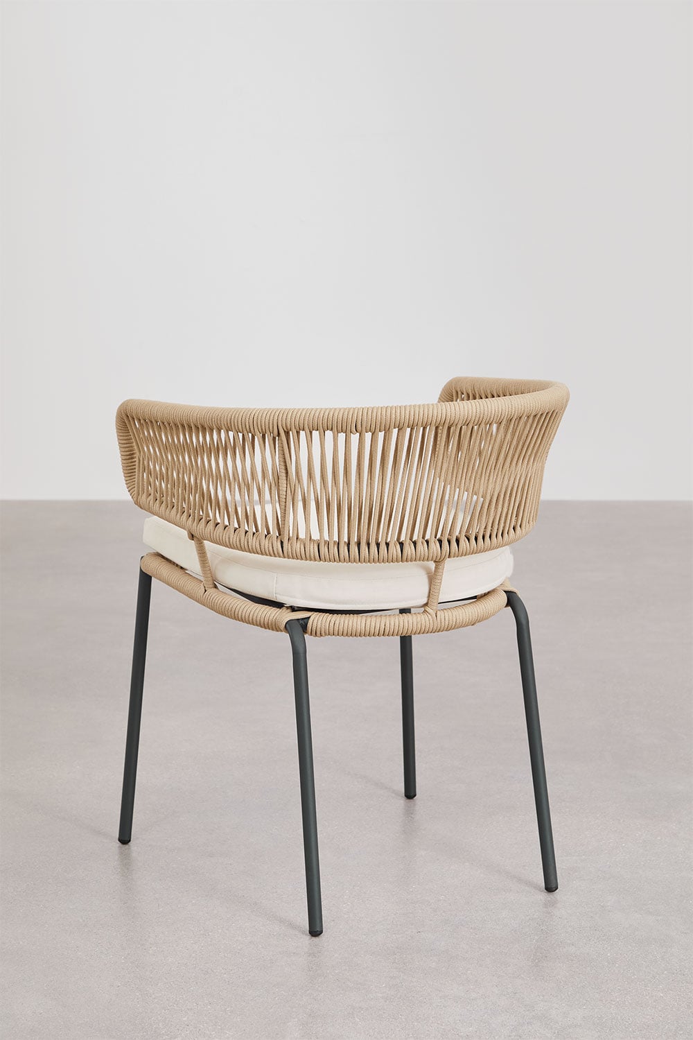 Pack de 4 chaises de salle à manger avec accoudoirs en fer et corde tressée Calipso