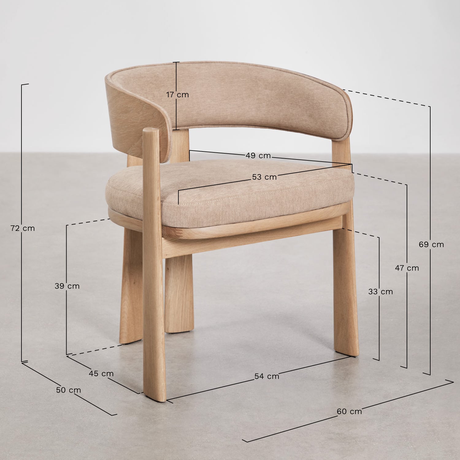 Pack de 4 chaises de salle à manger avec accoudoirs, rembourrées et en bois de chêne Olea Signature