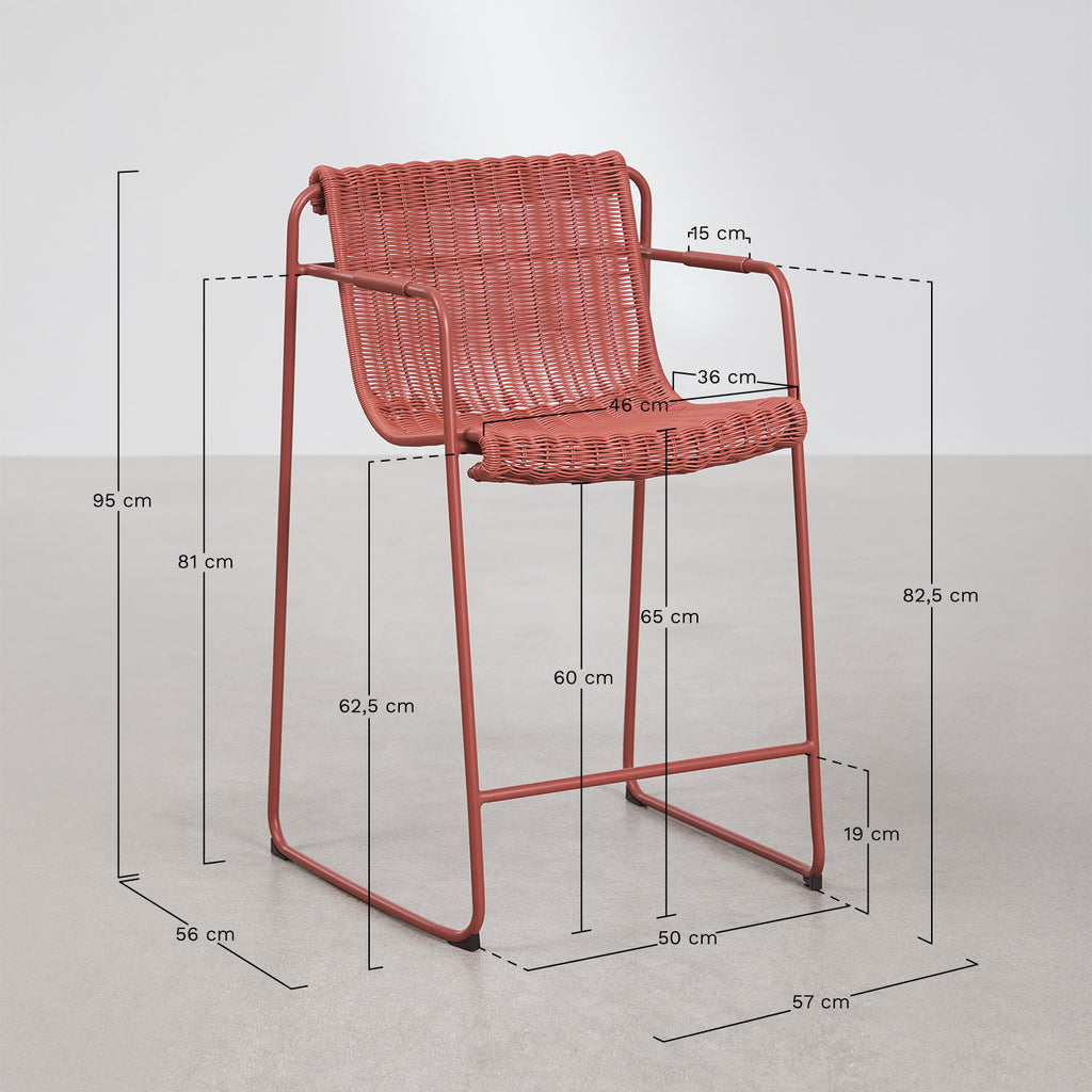 Pack de 4 tabourets de jardin hauts empilables avec accoudoirs en rotin synthétique et acier Revia