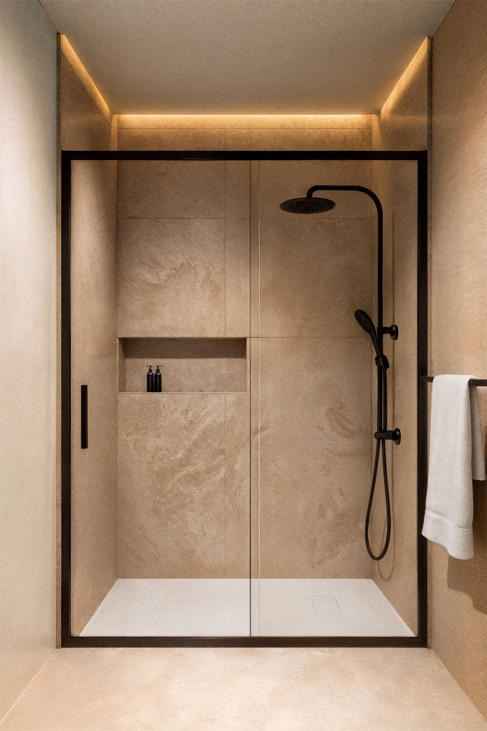 Mampara de douche à accès frontal avec porte coulissante à fermeture douce, verre trempé 6 mm et aluminium Dover