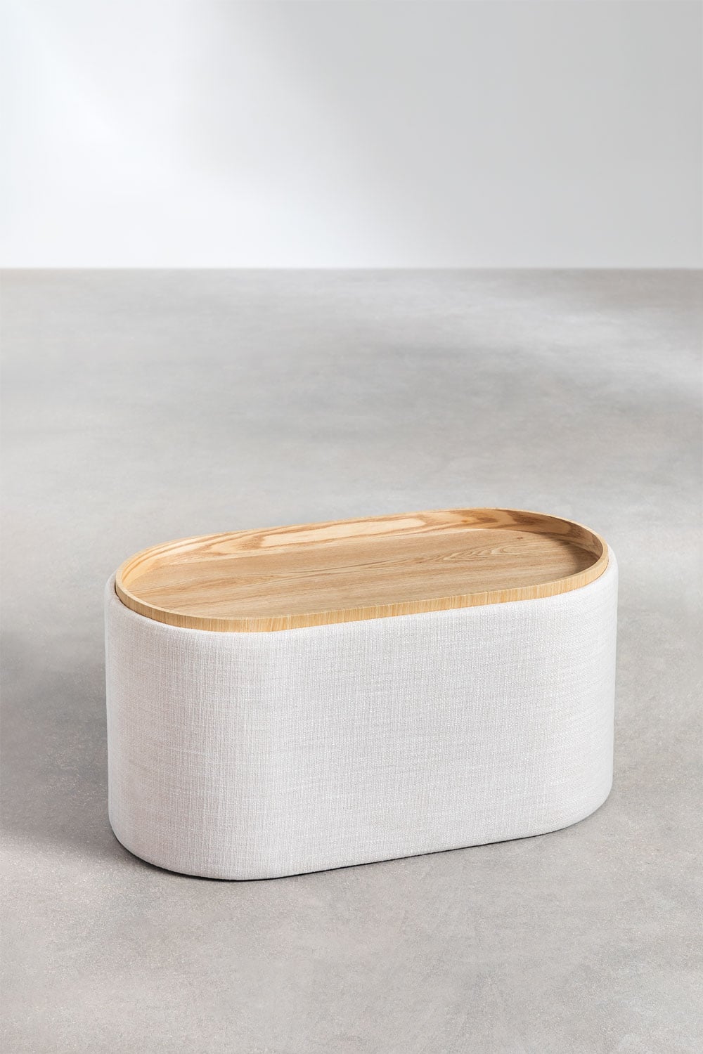 Pouf ovale 70 cm avec plateau et rangement tapissé Berkeleni