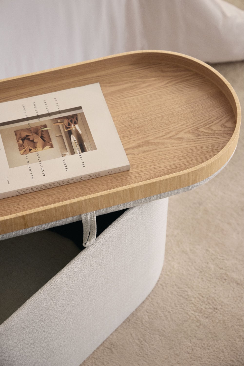 Pouf ovale 70 cm avec plateau et rangement tapissé Berkeleni