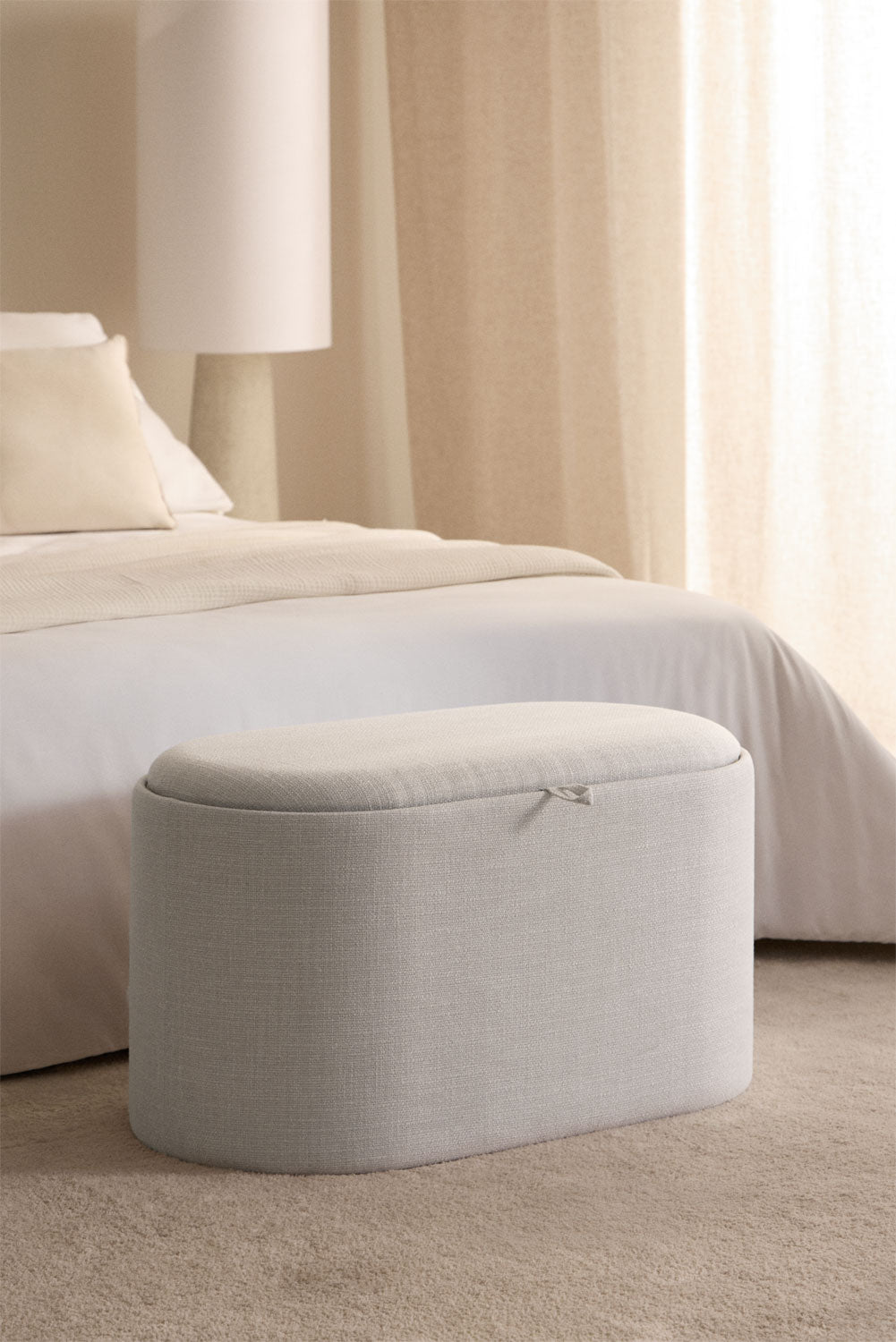 Pouf ovale 70 cm avec plateau et rangement tapissé Berkeleni