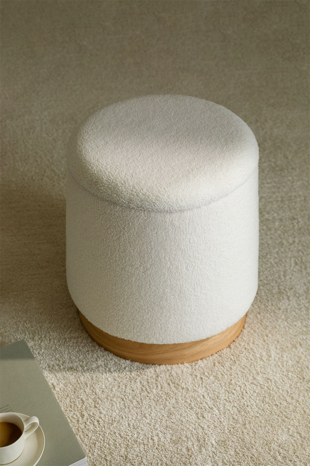 Pouf rond Ø40 cm avec rangement en sherpa Mineyster