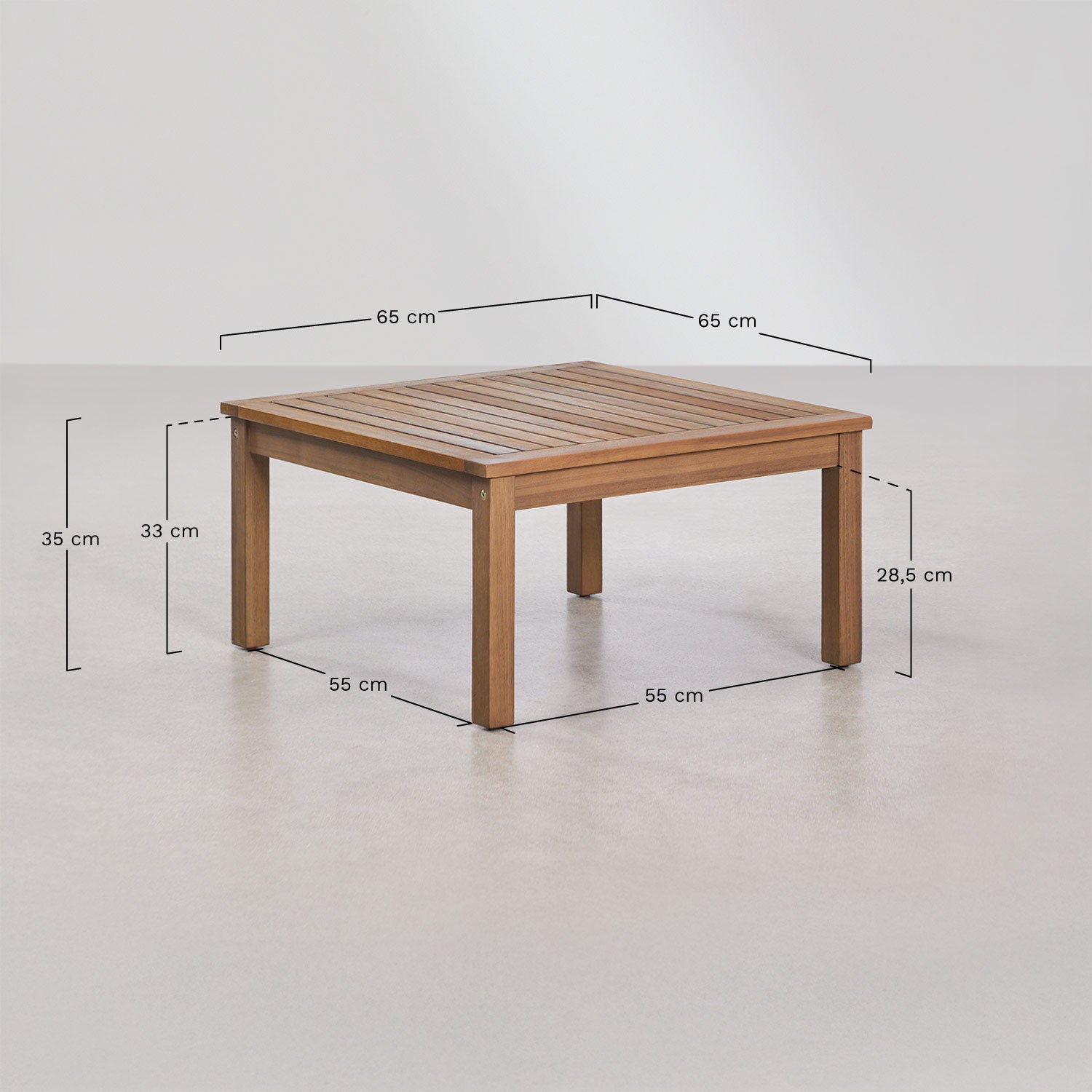 Ensemble de jardin avec canapé modulaire 3 pièces avec accoudoirs et table basse en bois d'acacia Branson